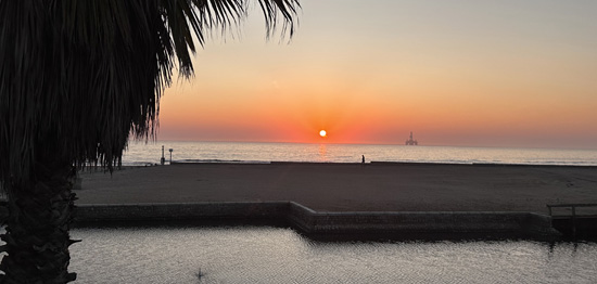 Sunset from the deck of 8@Lalandi Beachfront Cottage in Langstrand, Namibia